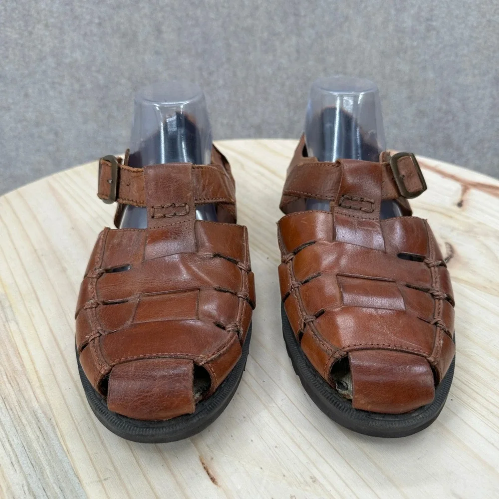 Vintage Fisherman Sandals Mens 8.5 Brown Leather Woven Buckle Strap